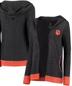 Women's Colosseum Charcoal Clemson Tigers Steeplechase Open Hooded Tri-Blend Cardigan