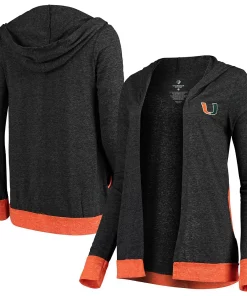 Women's Colosseum Charcoal Miami Hurricanes Steeplechase Open Hooded Tri-Blend Cardigan