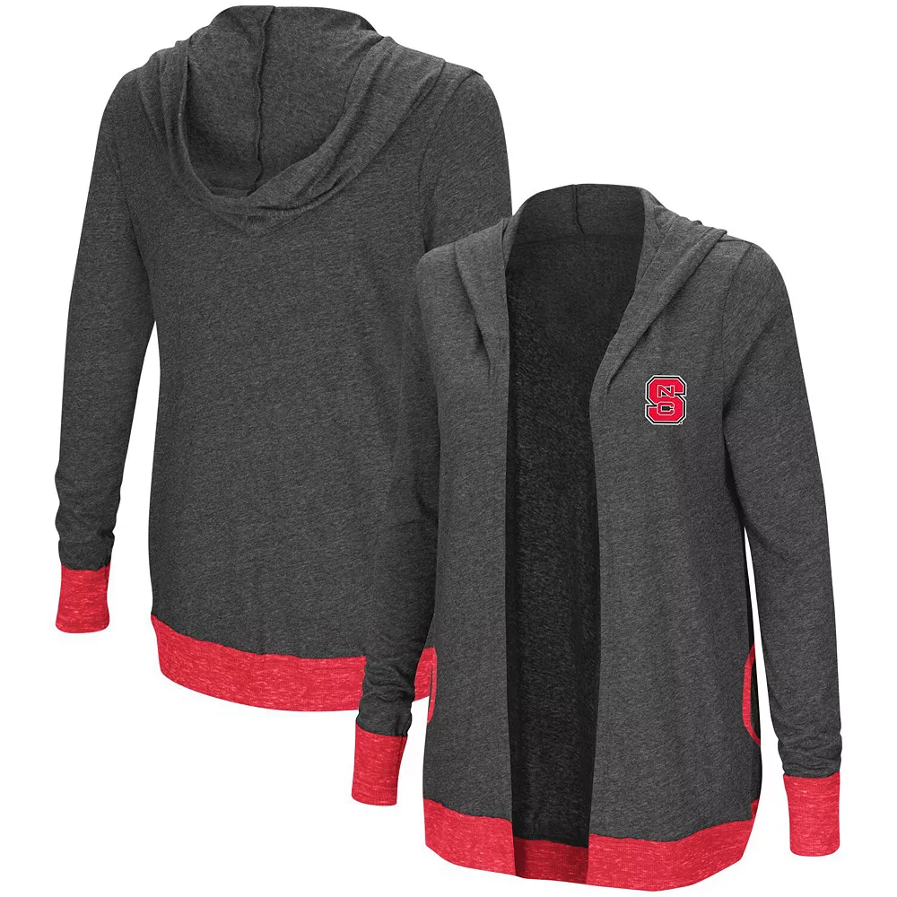 Women's Colosseum Heathered Charcoal NC State Wolfpack Steeplechase Open Cardigan with Hood