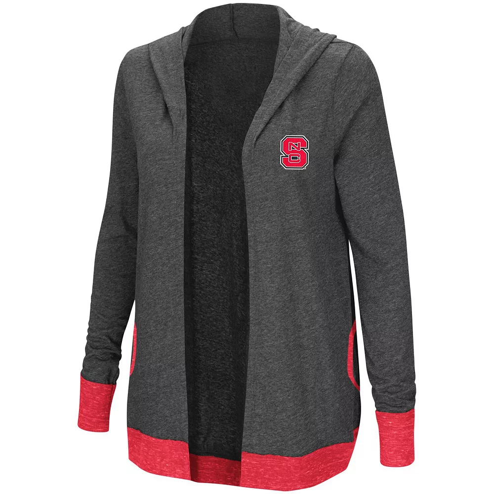 Women's Colosseum Heathered Charcoal NC State Wolfpack Steeplechase Open Cardigan with Hood - Image 3