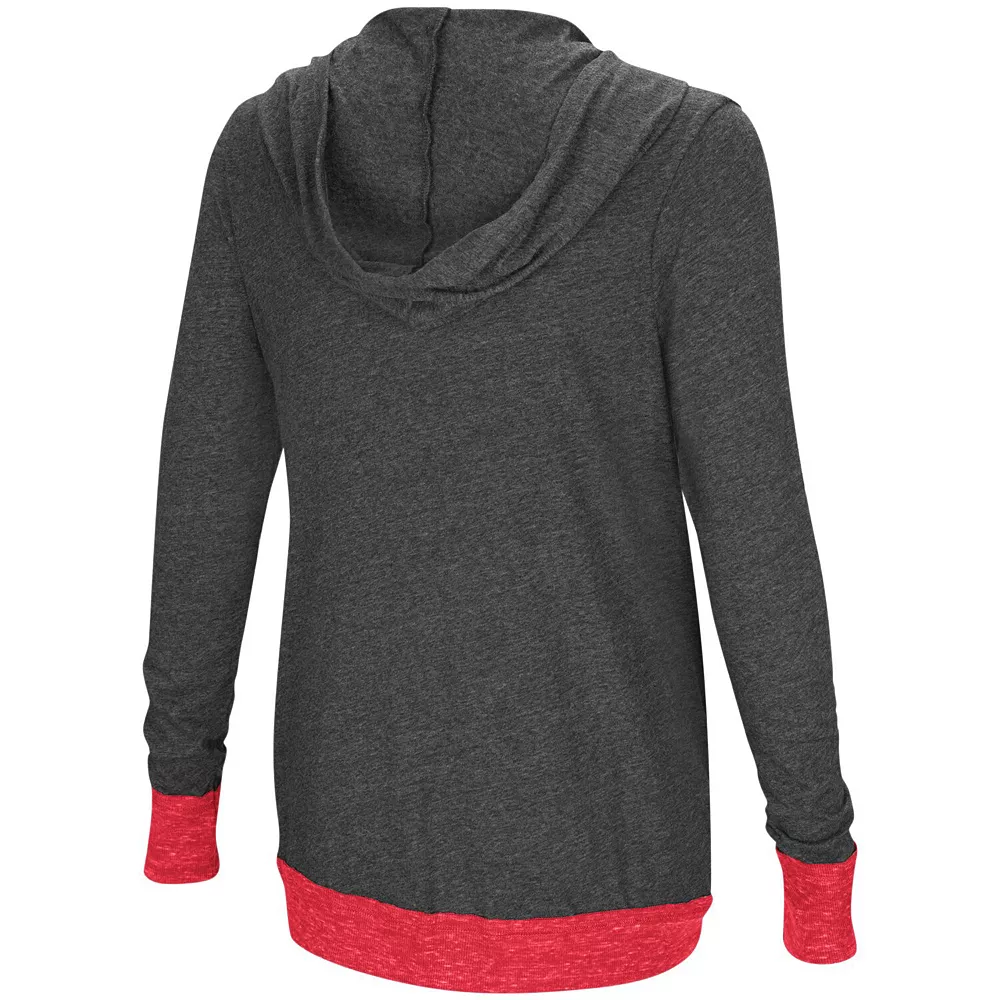 Women's Colosseum Heathered Charcoal NC State Wolfpack Steeplechase Open Cardigan with Hood - Image 4