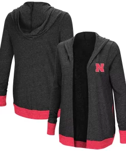 Women's Colosseum Charcoal Nebraska Huskers Plus Size Steeplechase Open Hooded Tri-Blend Cardigan