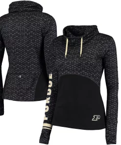 Women's Colosseum Black Purdue Boilermakers Scaled Cowl Neck Pullover Hoodie
