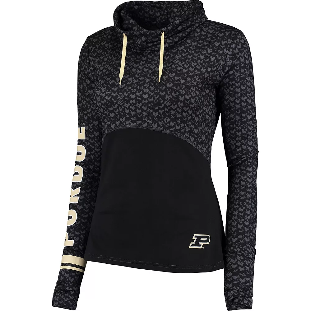 Women's Colosseum Black Purdue Boilermakers Scaled Cowl Neck Pullover Hoodie - Image 3