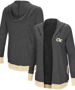 Women's Colosseum Charcoal Georgia Tech Yellow Jackets Steeplechase Open Cardigan with Hood