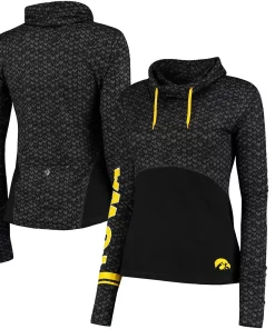 Women's Colosseum Black Iowa Hawkeyes Scaled Cowl Neck Pullover Hoodie