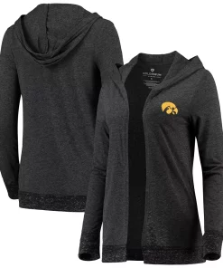 Women's Colosseum Charcoal Iowa Hawkeyes Steeplechase Open Hooded Tri-Blend Cardigan