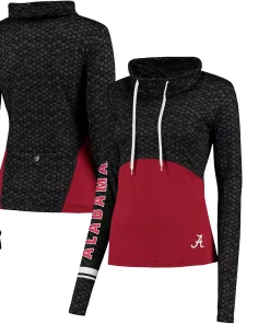 Women's Colosseum Black/Crimson Alabama Crimson Tide Scaled Cowl Neck Pullover Hoodie
