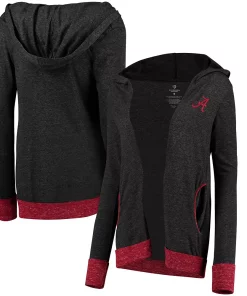 Women's Colosseum Charcoal Alabama Crimson Tide Steeplechase Open Hooded Tri-Blend Cardigan