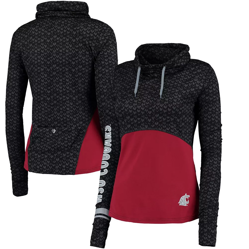 Women's Colosseum Black/Crimson Washington State Cougars Scaled Cowl Neck Pullover Hoodie - Image 2