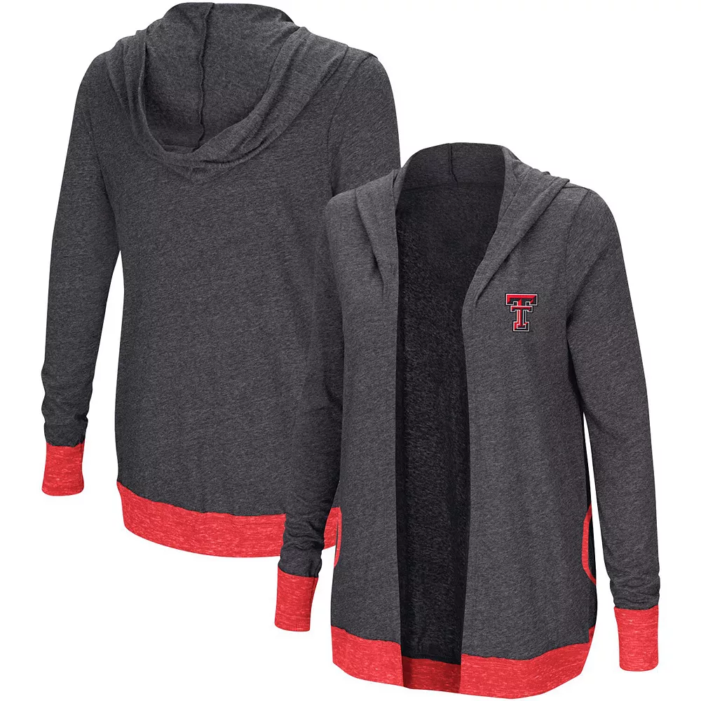 Women's Colosseum Charcoal Texas Tech Red Raiders Steeplechase Open Cardigan with Hood