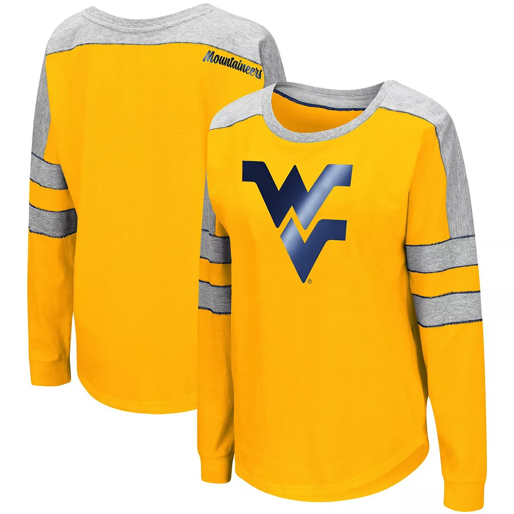 Women's Colosseum Gold West Virginia Mountaineers Trey Dolman Long Sleeve T-Shirt - Image 2