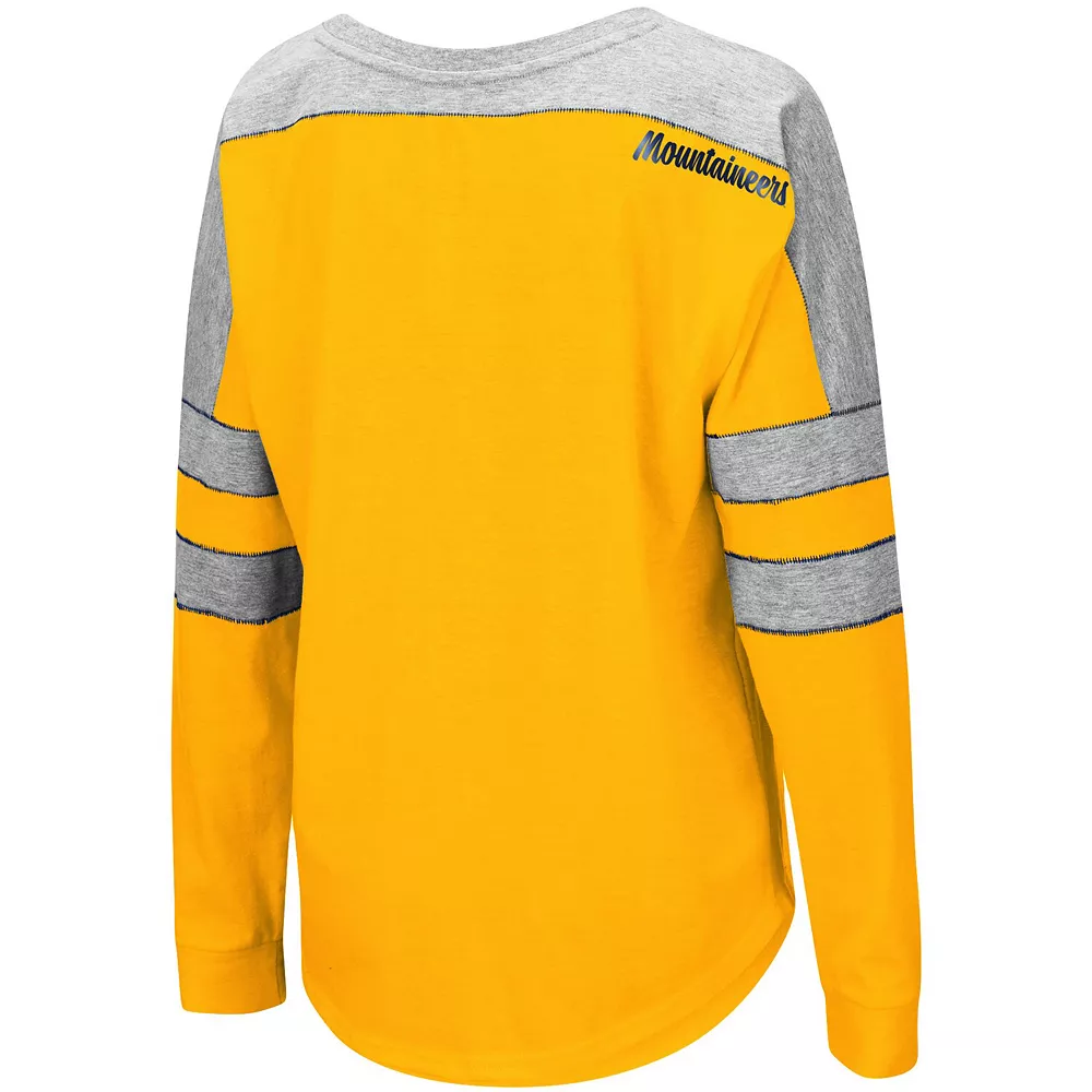 Women's Colosseum Gold West Virginia Mountaineers Trey Dolman Long Sleeve T-Shirt - Image 4