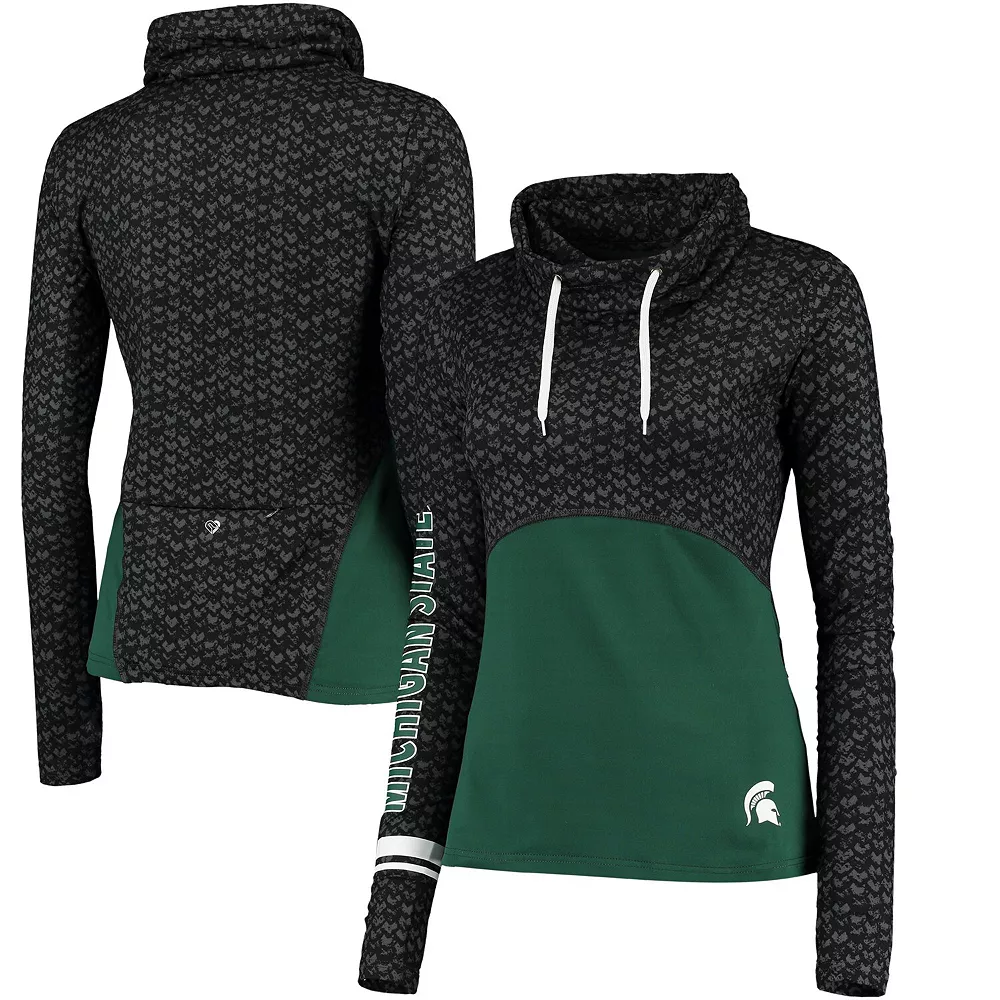 Women's Colosseum Black/Green Michigan State Spartans Scaled Cowl Neck Pullover Hoodie - Image 2