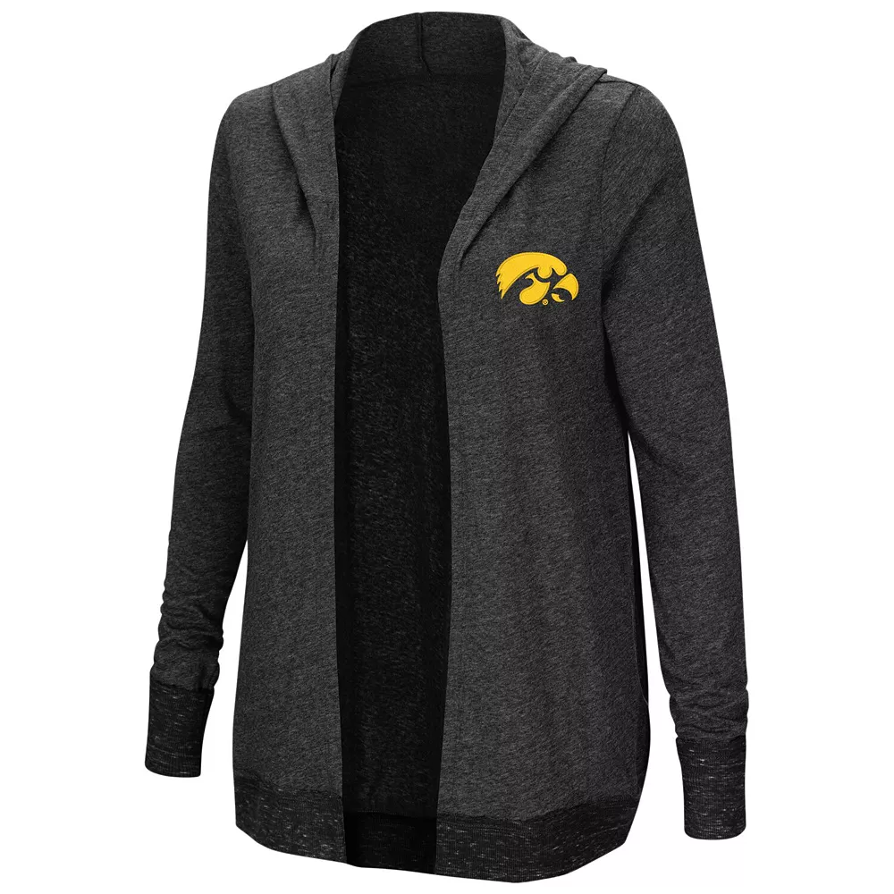 Women's Colosseum Charcoal Iowa Hawkeyes Plus Size Steeplechase Open Hooded Tri-Blend Cardigan - Image 3