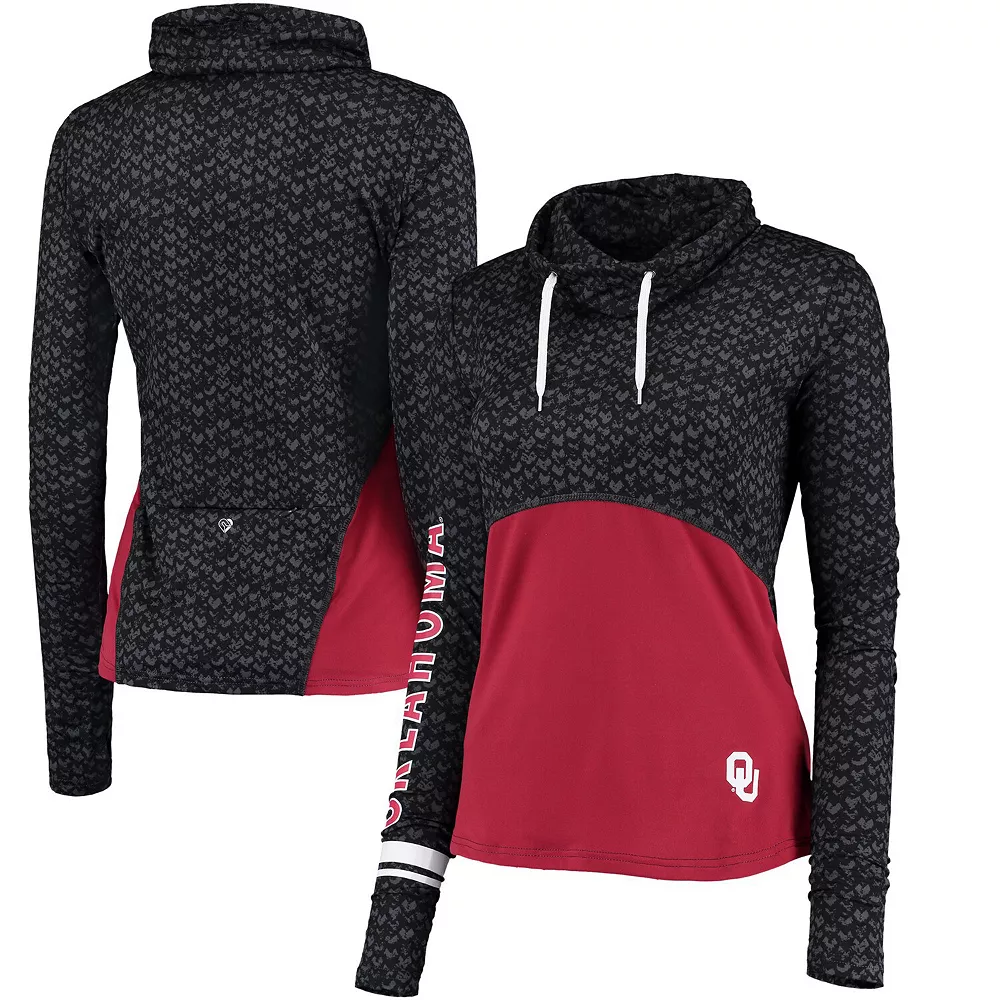 Women's Colosseum Black/Crimson Oklahoma Sooners Scaled Cowl Neck Pullover Hoodie