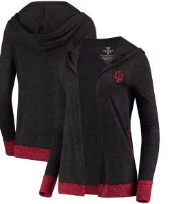 Women's Colosseum Charcoal Indiana Hoosiers Steeplechase Open Hooded Tri-Blend Cardigan