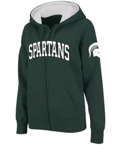 Women's Stadium Athletic Green Michigan State Spartans Arched Name Full-Zip Hoodie