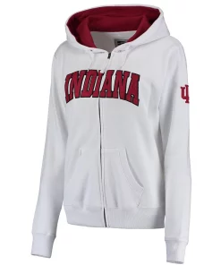Women's White Indiana Hoosiers Arched Name Full Zip Hoodie