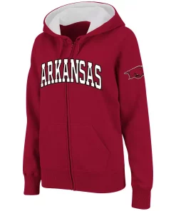 Women's Stadium Athletic Cardinal Arkansas Razorbacks Arched Name Full-Zip Hoodie