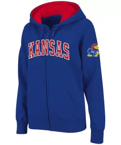 Women's Stadium Athletic Royal Kansas Jayhawks Arched Name Full-Zip Hoodie