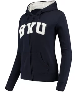 Women's Stadium Athletic Navy BYU Cougars Arched Name Full-Zip Hoodie
