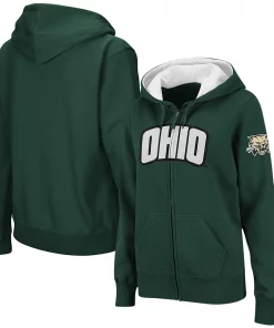 Women's Stadium Athletic Green Ohio Bobcats Arched Name Full-Zip Hoodie