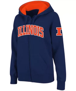 Women's Stadium Athletic Navy Illinois Fighting Illini Arched Name Full-Zip Hoodie