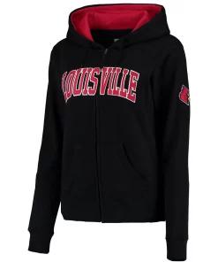 Women's Black Louisville Cardinals Arched Name Full Zip Hoodie