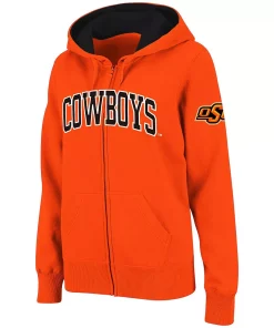 Women's Stadium Athletic Orange Oklahoma State Cowboys Arched Name Full-Zip Hoodie