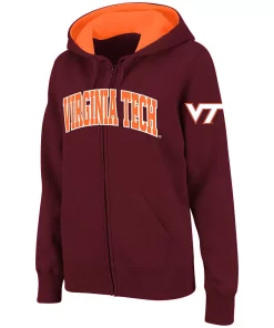 Women's Stadium Athletic Maroon Virginia Tech Hokies Arched Name Full-Zip Hoodie