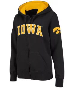 Women's Stadium Athletic Black Iowa Hawkeyes Arched Name Full-Zip Hoodie