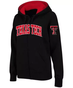 Women's Stadium Athletic Black Texas Tech Red Raiders Arched Name Full-Zip Hoodie