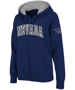 Women's Stadium Athletic Navy Nevada Wolf Pack Arched Name Full-Zip Hoodie