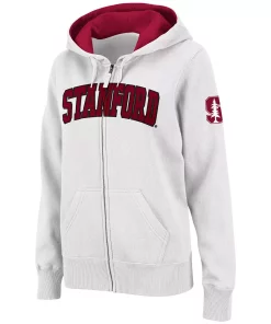 Women's Stadium Athletic White Stanford Cardinal Arched Name Full-Zip Hoodie