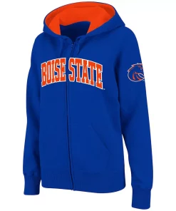 Women's Stadium Athletic Royal Boise State Broncos Arched Name Full-Zip Hoodie