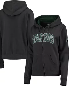 Women's Charcoal Michigan State Spartans Arched Name Full-Zip Hoodie