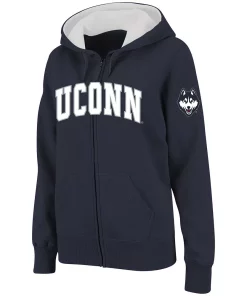 Women's Stadium Athletic Navy UConn Huskies Arched Name Full-Zip Hoodie