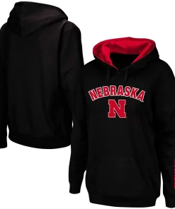 Women's Black Nebraska Huskers Arch & Logo 1 Pullover Hoodie