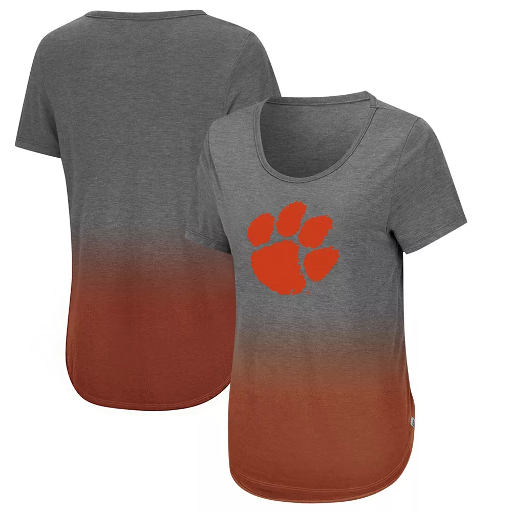 Women's Colosseum Gray Clemson Tigers Know Ya Boo Dip-Dye Ombre T-Shirt - Image 2