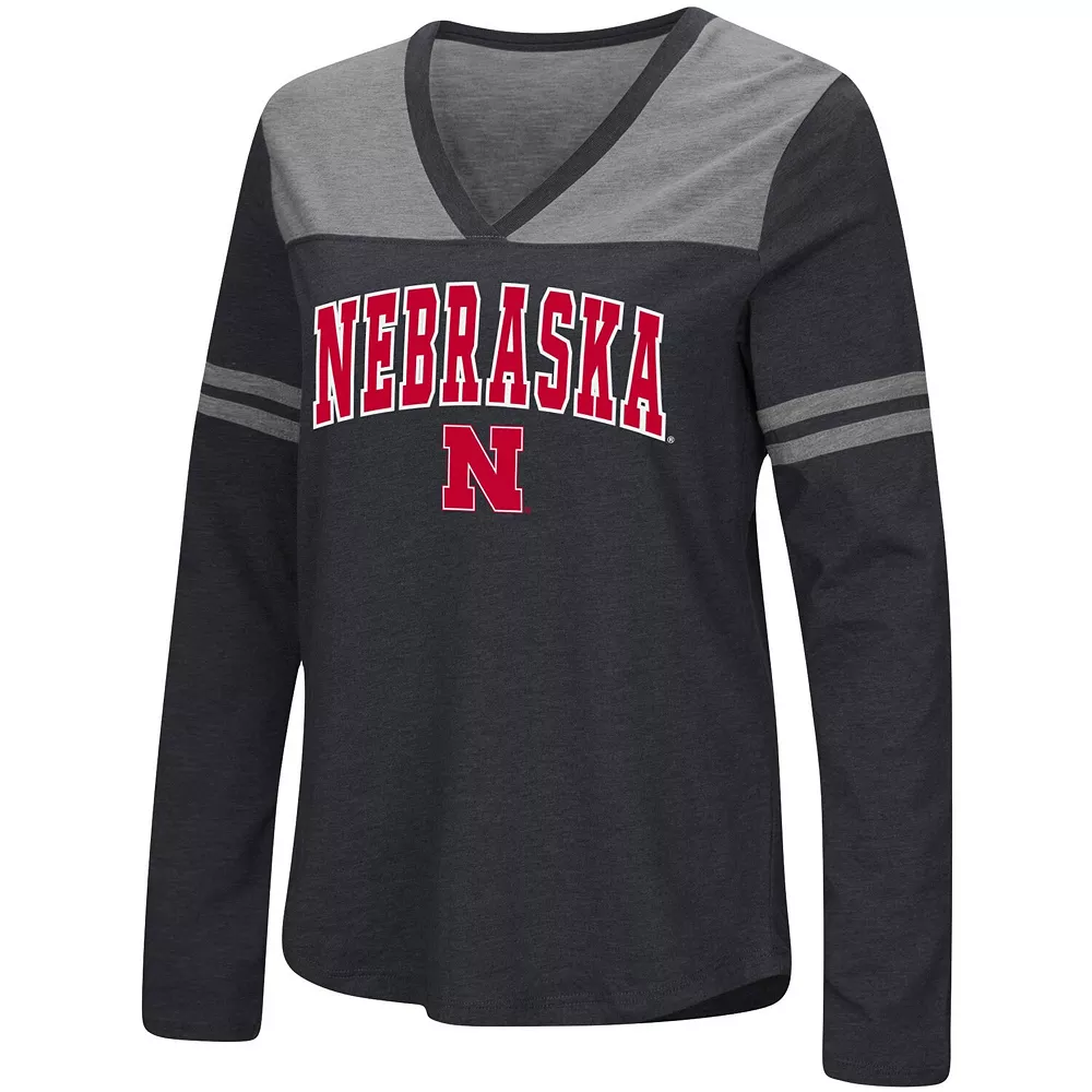 Women's Colosseum Black Nebraska Huskers Core Heritage Arch Logo V-Neck Long Sleeve T-Shirt - Image 3