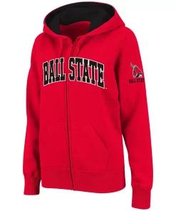 Women's Stadium Athletic Cardinal Ball State Cardinals Arched Name Full-Zip Hoodie