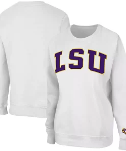 Women's Colosseum White LSU Tigers Campanile Pullover Sweatshirt