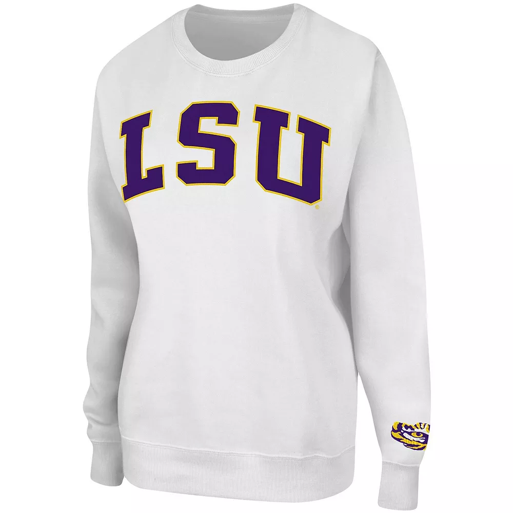 Women's Colosseum White LSU Tigers Campanile Pullover Sweatshirt - Image 3