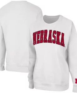 Women's Colosseum White Nebraska Huskers Campanile Pullover Sweatshirt