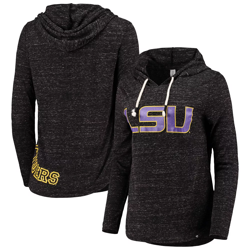 Women's Colosseum Heathered Black LSU Tigers Core Cora 2.0 Hoodie Long Sleeve T-Shirt