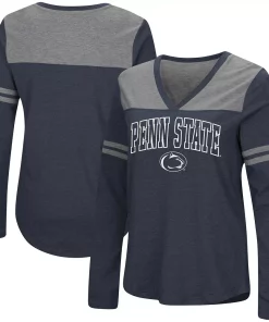 Women's Colosseum Navy Penn State Nittany Lions Core Heritage Arch Logo V-Neck Long Sleeve T-Shirt