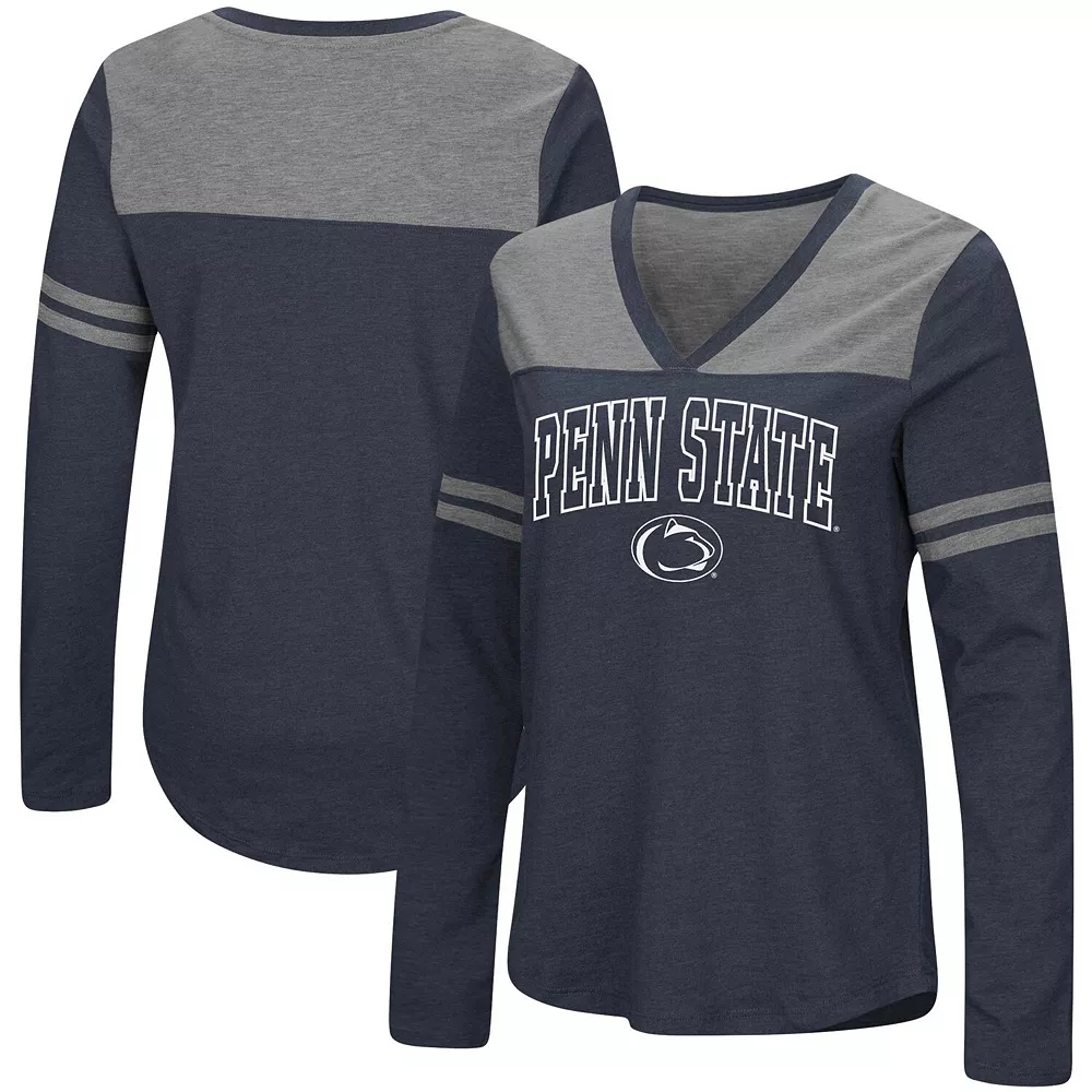 Women's Colosseum Navy Penn State Nittany Lions Core Heritage Arch Logo V-Neck Long Sleeve T-Shirt
