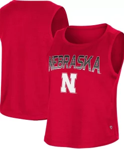 Women's Colosseum Scarlet Nebraska Huskers Hang Ten Scoop Neck Cropped Tank Top