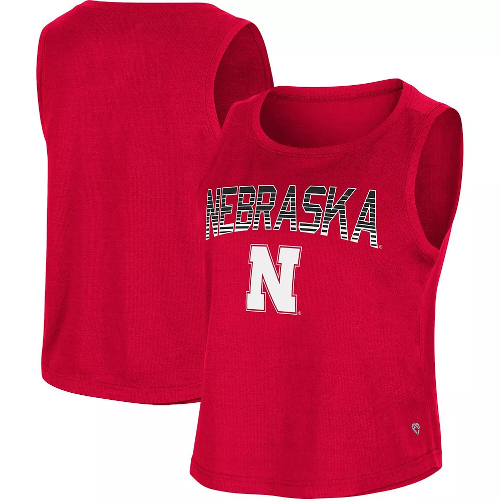 Women's Colosseum Scarlet Nebraska Huskers Hang Ten Scoop Neck Cropped Tank Top